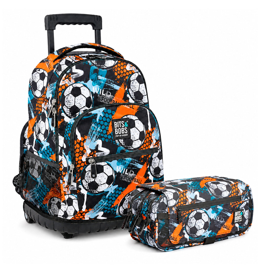 Grafoplás Design - Kit de Estuche y Mochila Escolar con Carrito Integrado. Wild Football