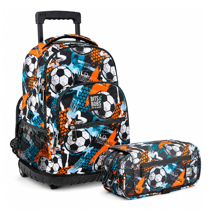 Grafoplás Design - Kit de Estuche y Mochila Escolar con Carrito Integrado. Wild Football