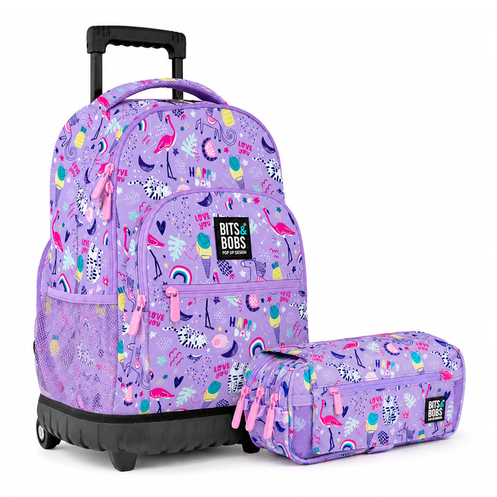 Grafoplás Design - Kit de Estuche y Mochila Escolar con Carrito Integrado. Happy