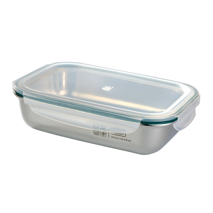 Cuitisan Simple - Recipiente Rectangular de 1.9L en Acero Inoxidable Apto Microondas
