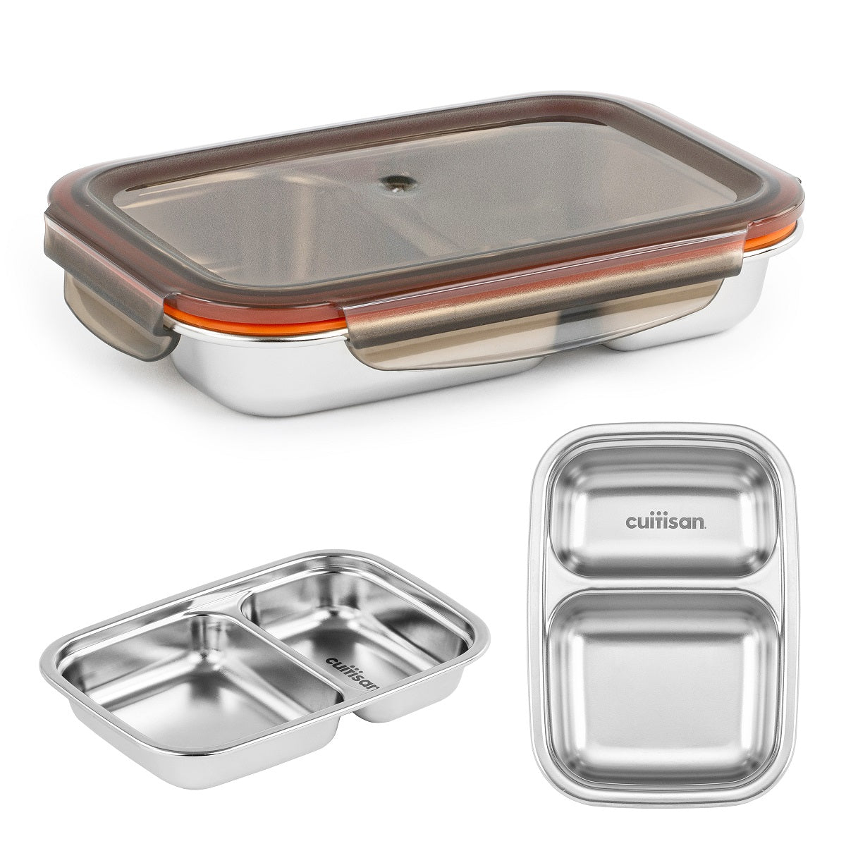 Cuitisan To Go - Recipiente Rectangular de 1L con 2 Compartimentos en Acero Apto Microondas