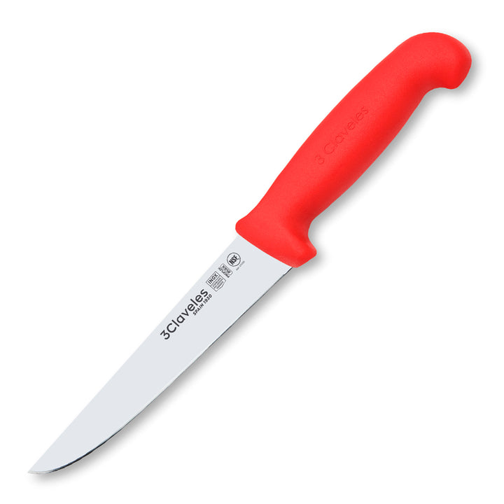 3 Claveles Proflex Max - Cuchillo Profesional Deshuesador Ancho 15 cm Ergonomico NSF. Rojo