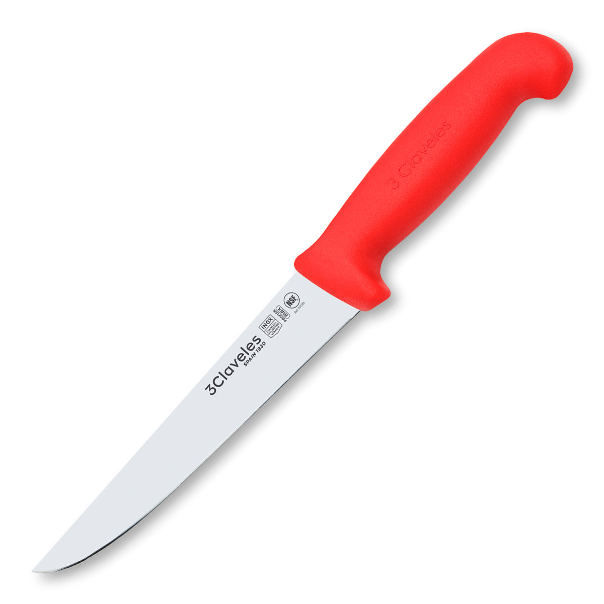 3 Claveles Proflex Max - Cuchillo Profesional Deshuesador Ancho 18 cm Ergonomico NSF. Rojo