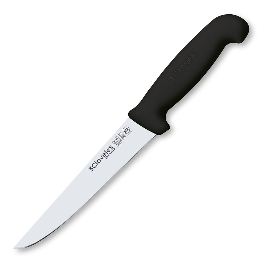 3 Claveles Proflex Max - Cuchillo Profesional Deshuesador Ancho 18 cm Ergonomico NSF. Negro