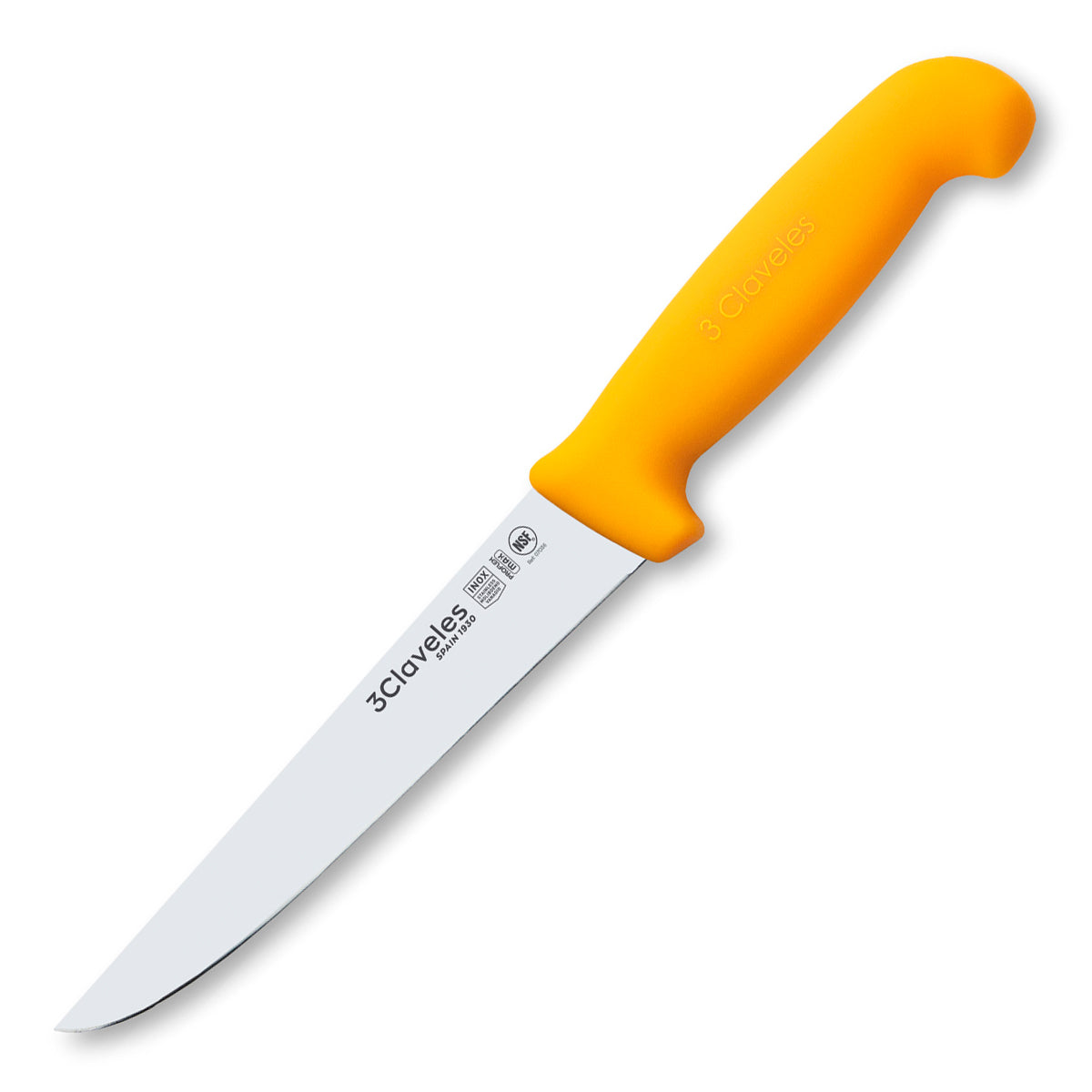 3 Claveles Proflex Max - Cuchillo Profesional Deshuesador Ancho 18 cm Ergonomico NSF. Amarillo