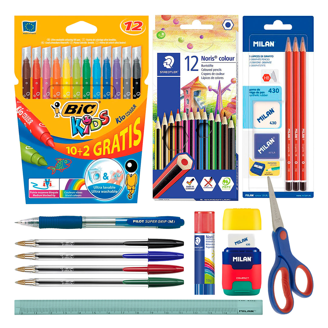 EcoPack Basic 38 - Pack Ahorro Completo con Material Escolar de Primeras Marcas