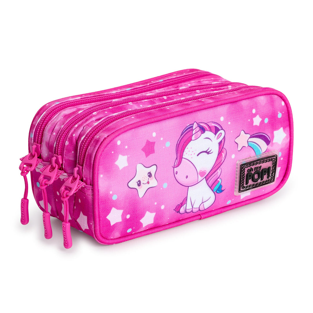 OH MY POP! Daydream - Estuche Escolar Triple Portatodo Tres Cremalleras TRICK FAN Rosa