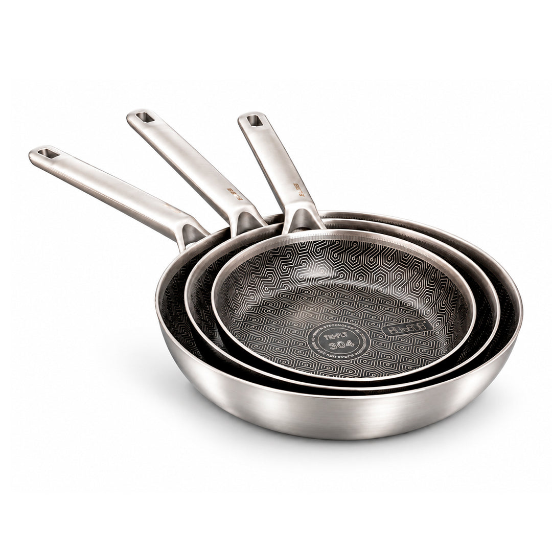 IBILI 5PLY Hybrid Pro - Set de 3 Sarténes de 20, 24 y 28 cm en Acero Inoxidable de 5 Capas y Antiadherente Cerámico