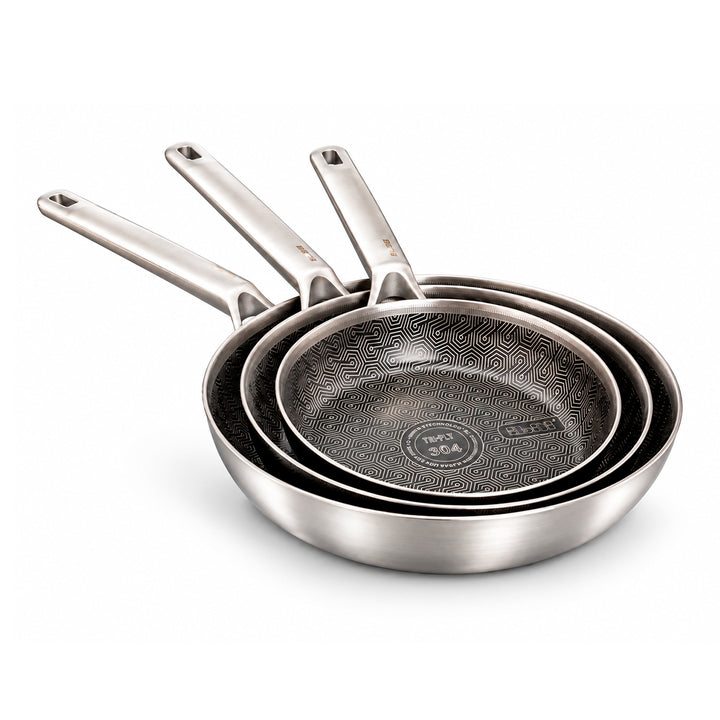 IBILI 5PLY Hybrid Pro - Set de 3 Sarténes de 20, 24 y 28 cm en Acero Inoxidable de 5 Capas y Antiadherente Cerámico