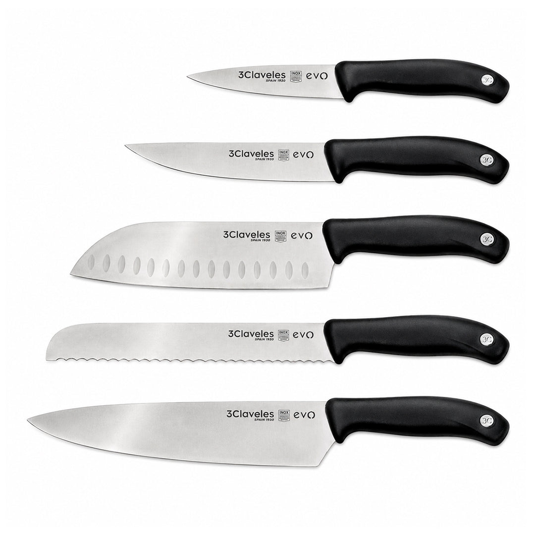 3 Claveles EVO - Set de 3 Cuchillos Mondador, Puntilla y Verduras en Acero Inoxidable