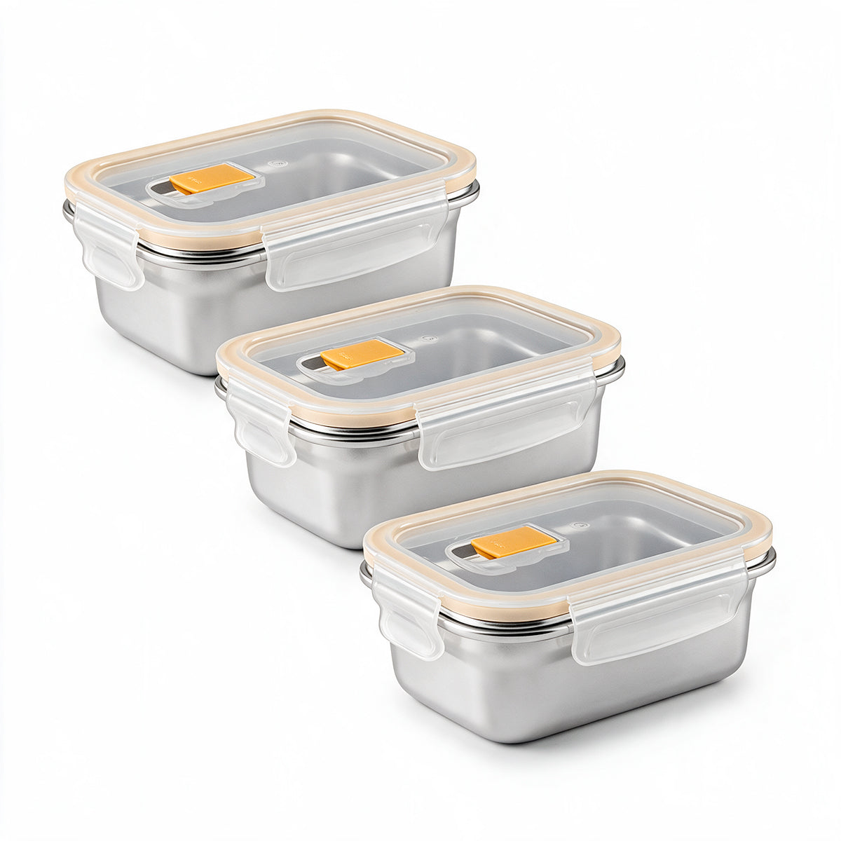 IBILI Keepklin Air Vent - Lote de 3 Recipientes Rectangulares de 0.6L en Acero Inoxidable Aptos Microondas