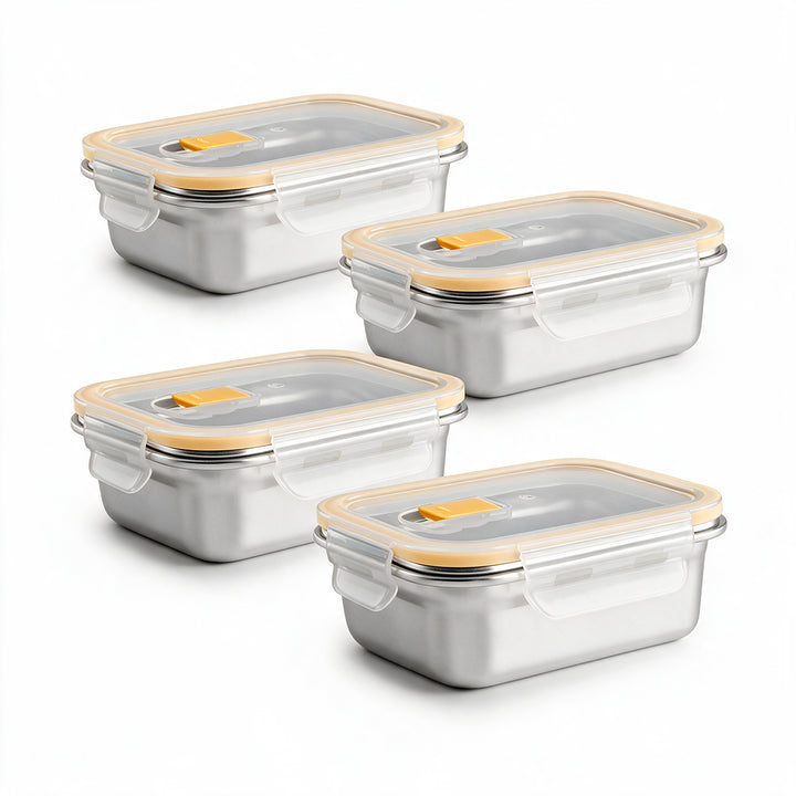 IBILI Keepklin Air Vent - Lote de 4 Recipientes Rectangulares de 0.4L en Acero Inoxidable Aptos Microondas