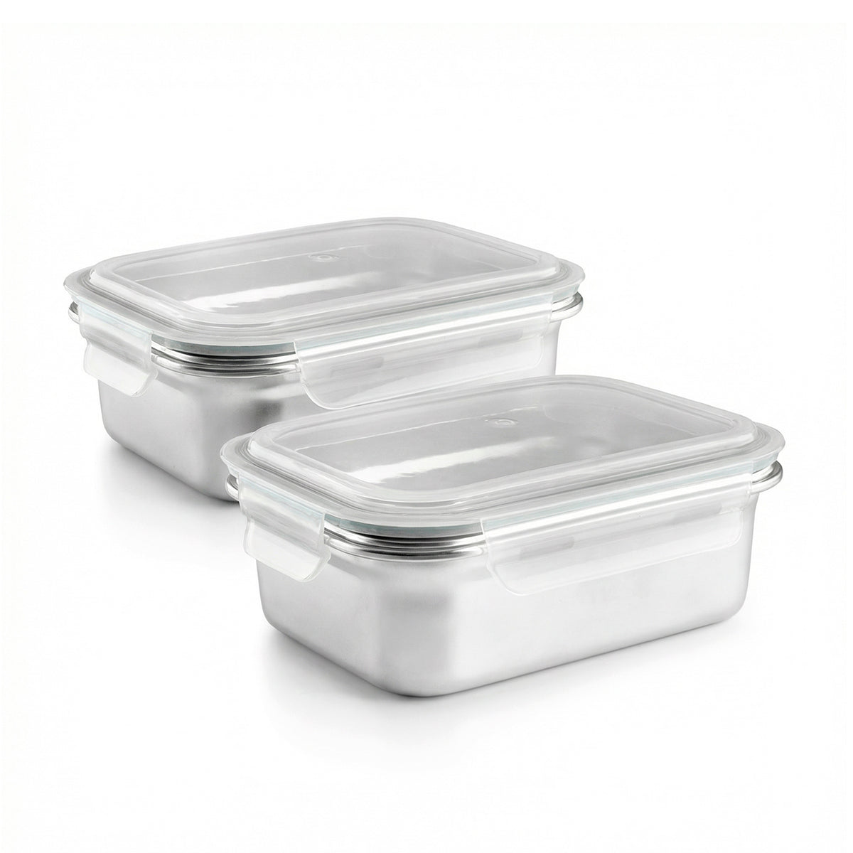 IBILI Keepklin - Lote de 2 Recipientes Rectangulares de 1.2L en Acero Inox. Apto Microondas