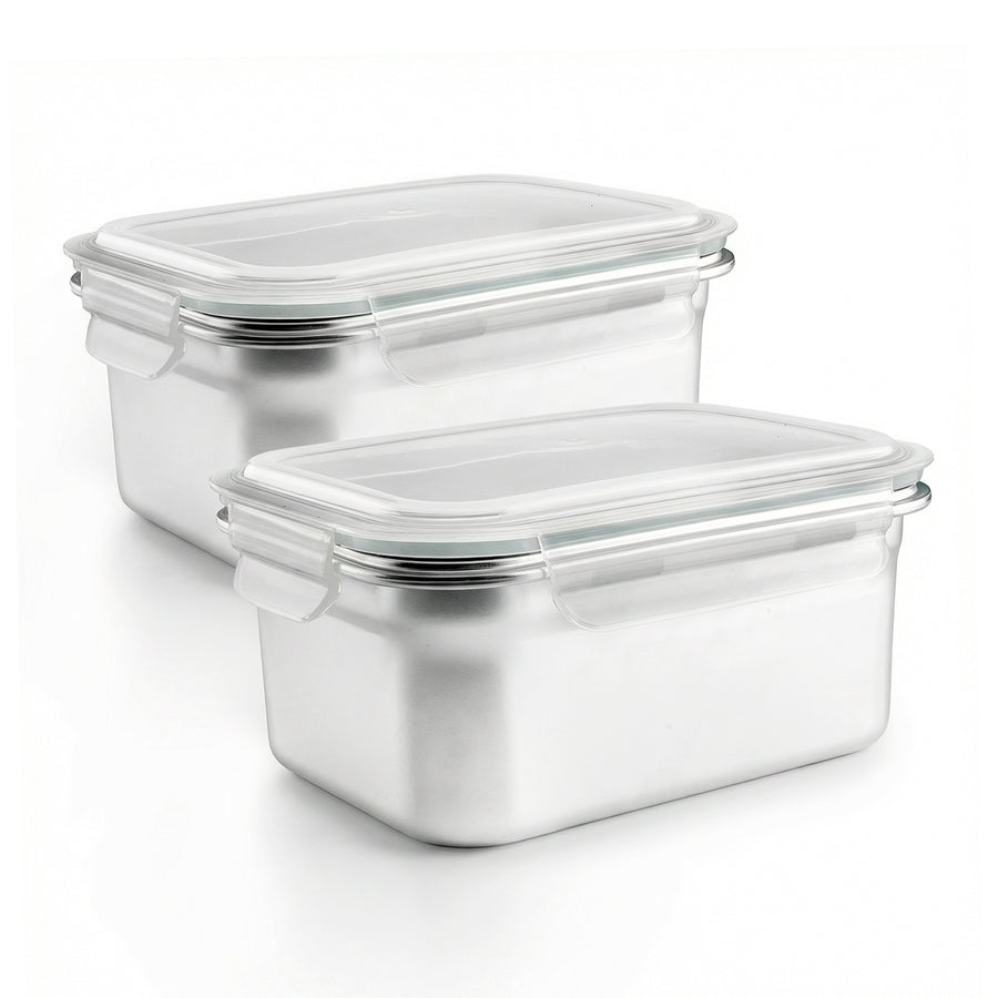IBILI Keepklin - Lote de 2 Recipientes Rectangulares de 1.6L en Acero Inox. Apto Microondas