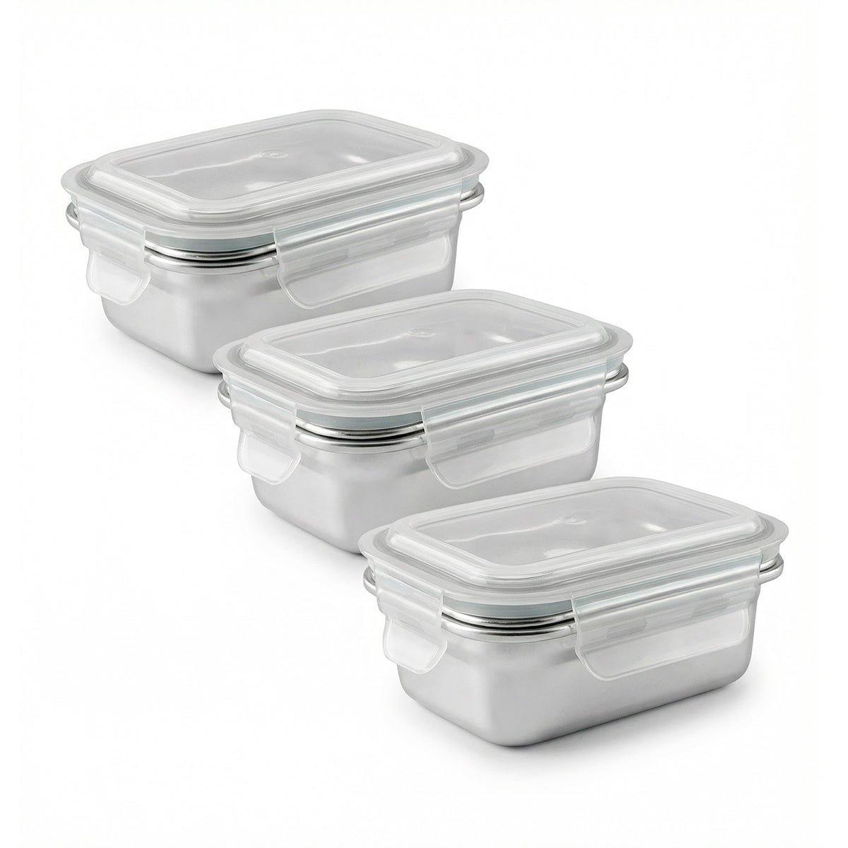 IBILI Keepklin - Lote de 3 Recipientes Rectangulares de 0.6L en Acero Inox. Apto Microondas