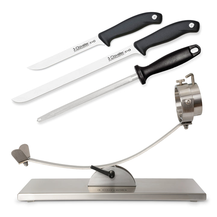 3 Claveles 01743 - Soporte Jamonero Basculante en Acero con Cabezal Giratorio y Kit EVO