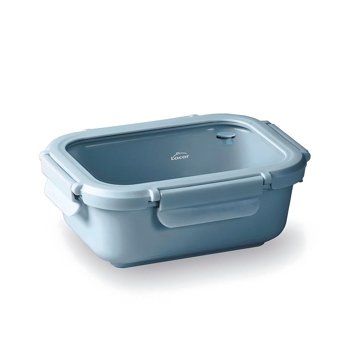 LACOR Ceram - Recipiente Rectangular de 0.65L en Cerámica y Tapa de Cristal Apto Microondas. Blue