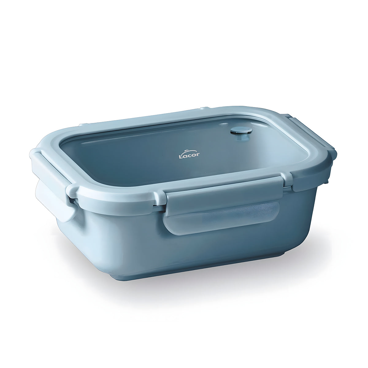 LACOR Ceram - Recipiente Rectangular de 0.9L en Cerámica y Tapa de Cristal Apto Microondas. Blue
