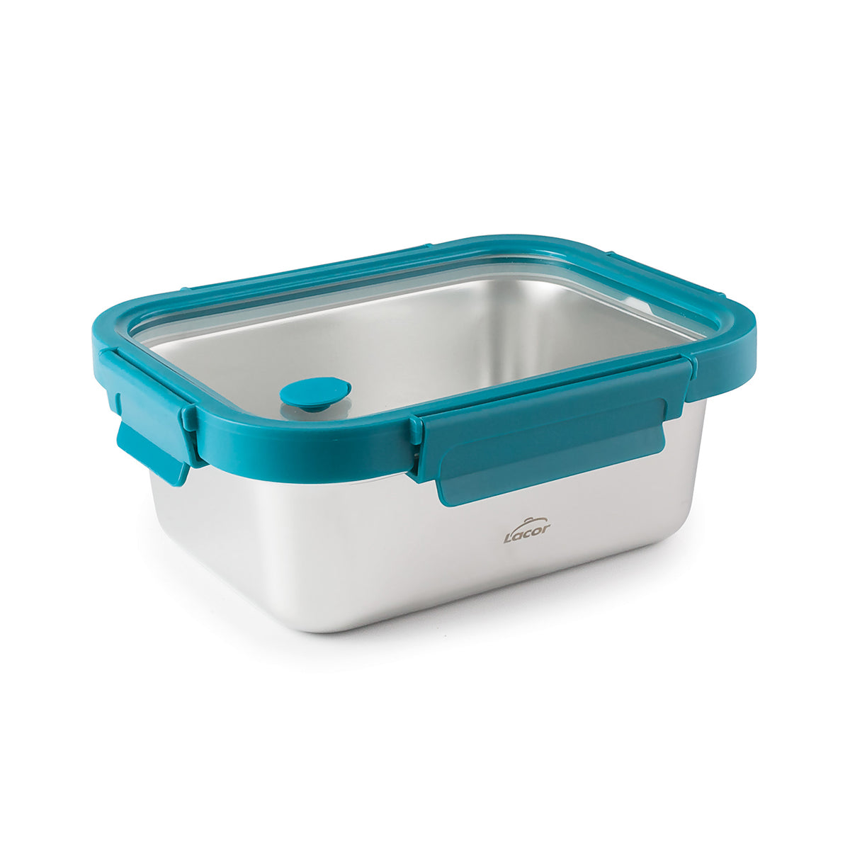 Lacor Etern - Recipiente Rectangular de 1.2L en Acero y Tapa de Cristal Apto Microondas