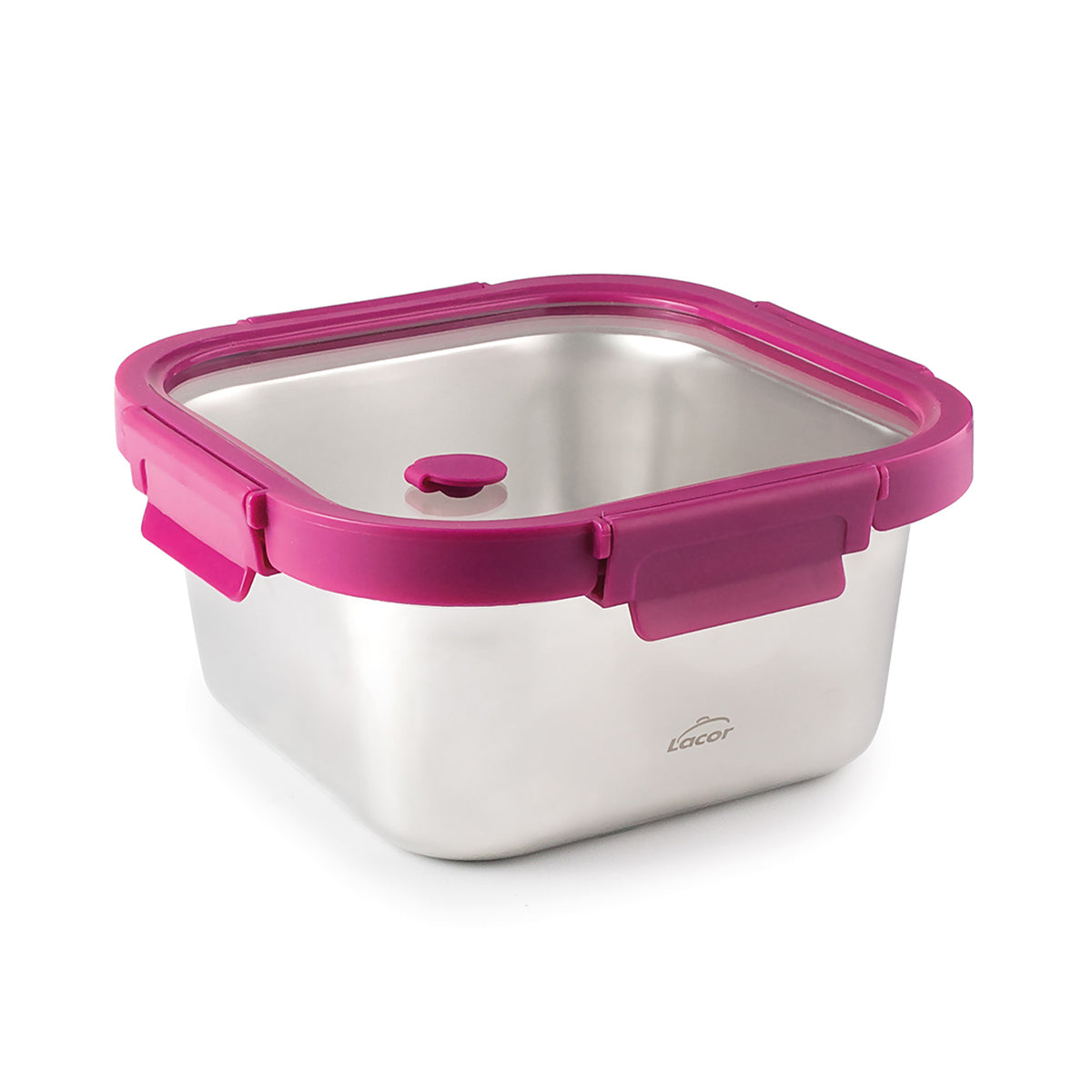 LACOR Etern - Recipiente Cuadrado de 1.5L en Acero y Tapa de Cristal Apto Microondas