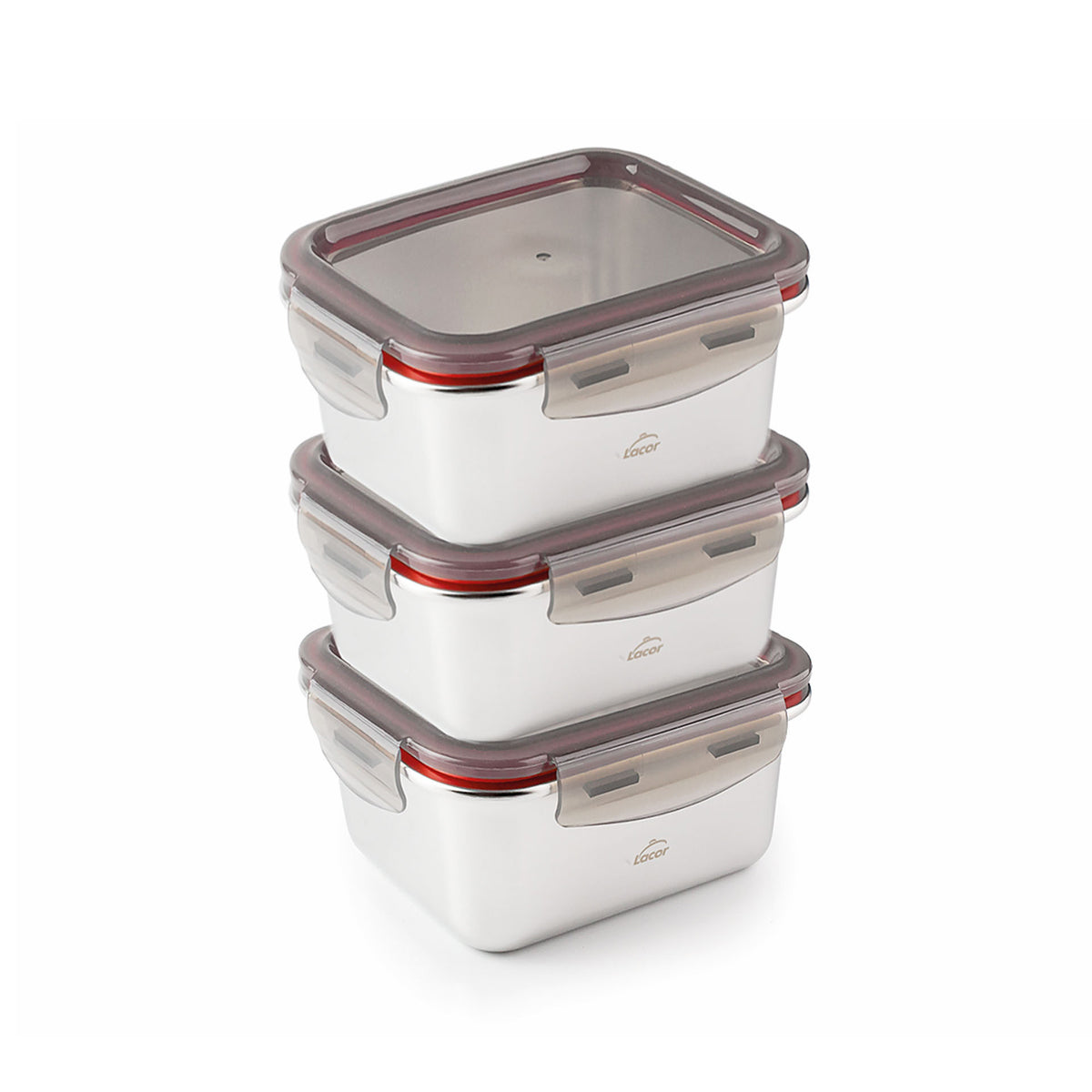 LACOR EcoInox - Lote de 3 Recipientes Rectangulares Baby de 0.25L en Acero Apto Microondas