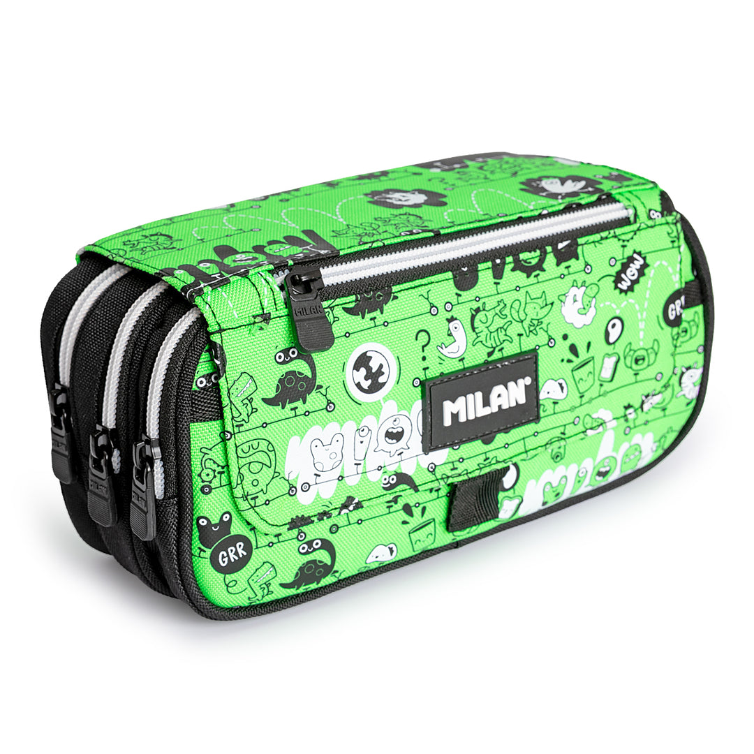 Milan Tandem - Estuche Portatodo Triple con Cuatro Cremalleras para Material Escolar