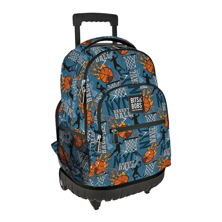 Grafoplás Design - Mochila Escolar 3 Cremalleras y Carrito Integrado. Acolchada. Basketball