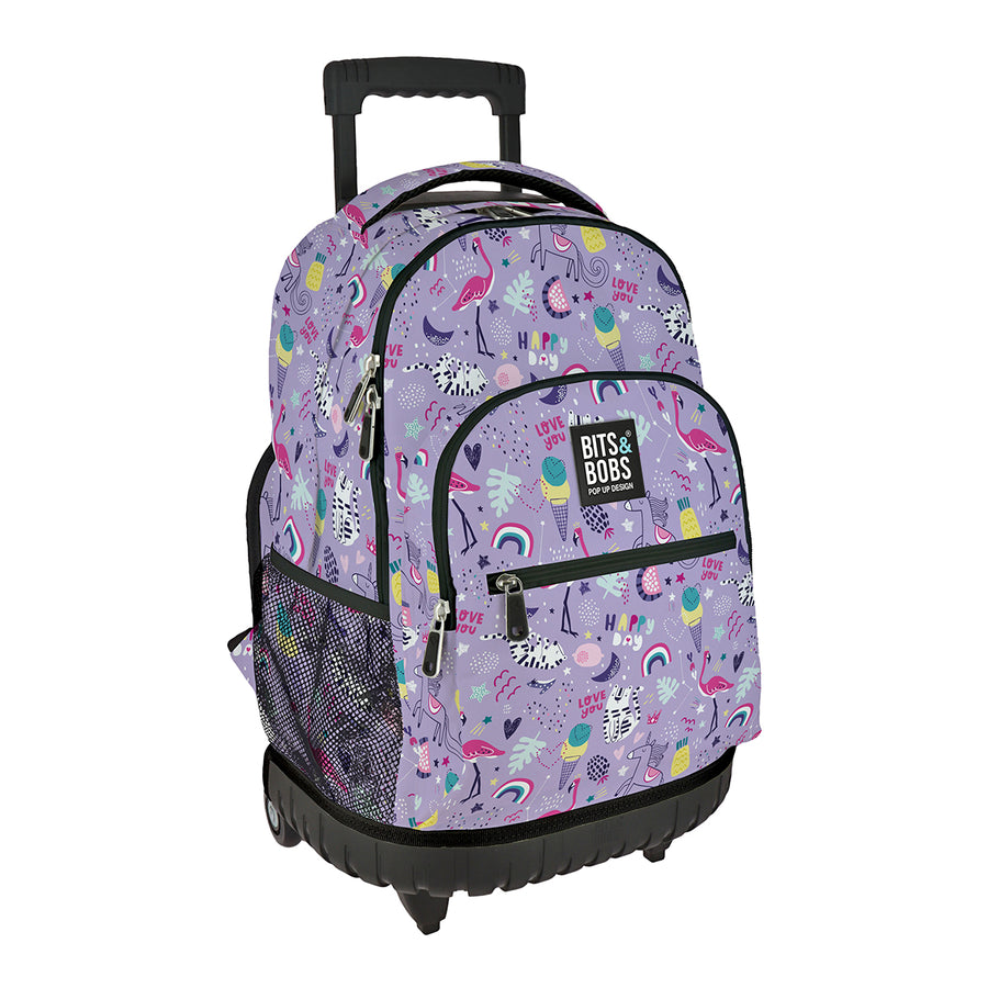 Grafoplás Design - Mochila Escolar 3 Cremalleras y Carrito Integrado. Acolchada. Happy