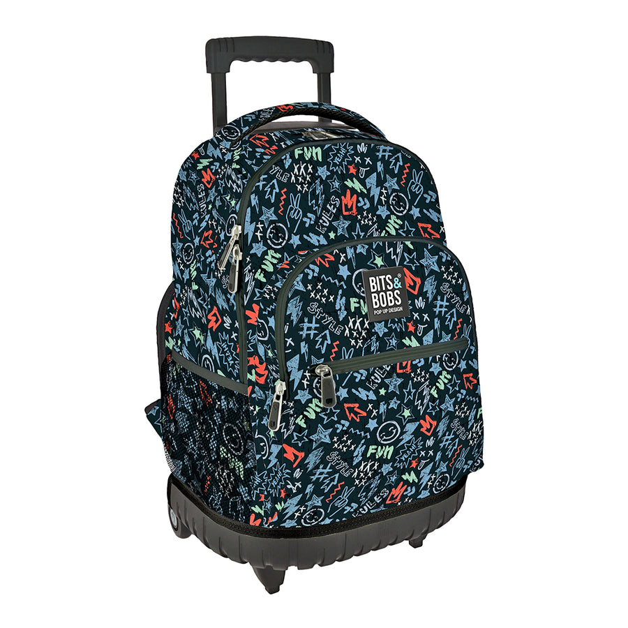 Grafoplás Design - Mochila Escolar 3 Cremalleras y Carrito Integrado. Acolchada. Peace