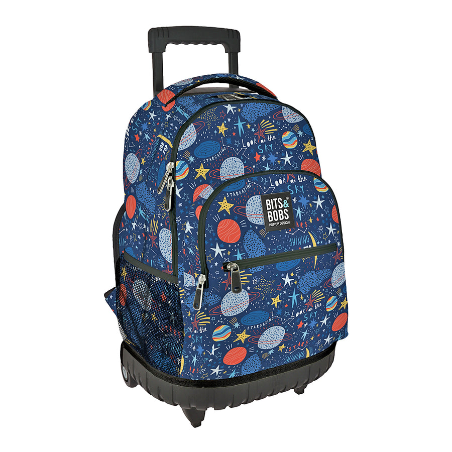 Grafoplás Design - Mochila Escolar 3 Cremalleras y Carrito Integrado. Acolchada. Planets