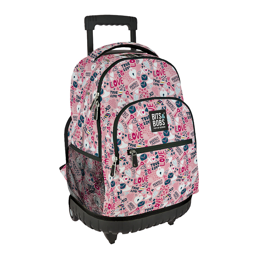 Grafoplás Design - Mochila Escolar 3 Cremalleras y Carrito Integrado. Acolchada. True Love