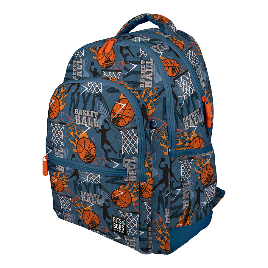 Grafoplás - Mochila Escolar 3 Cremalleras con Divisor Portátil y Adaptable Carrito. Basketball