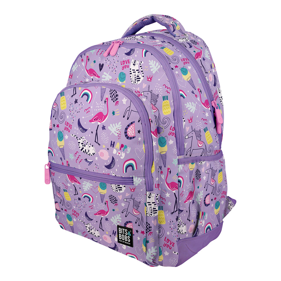 Grafoplás - Mochila Escolar 3 Cremalleras con Divisor Portátil y Adaptable Carrito. Happy
