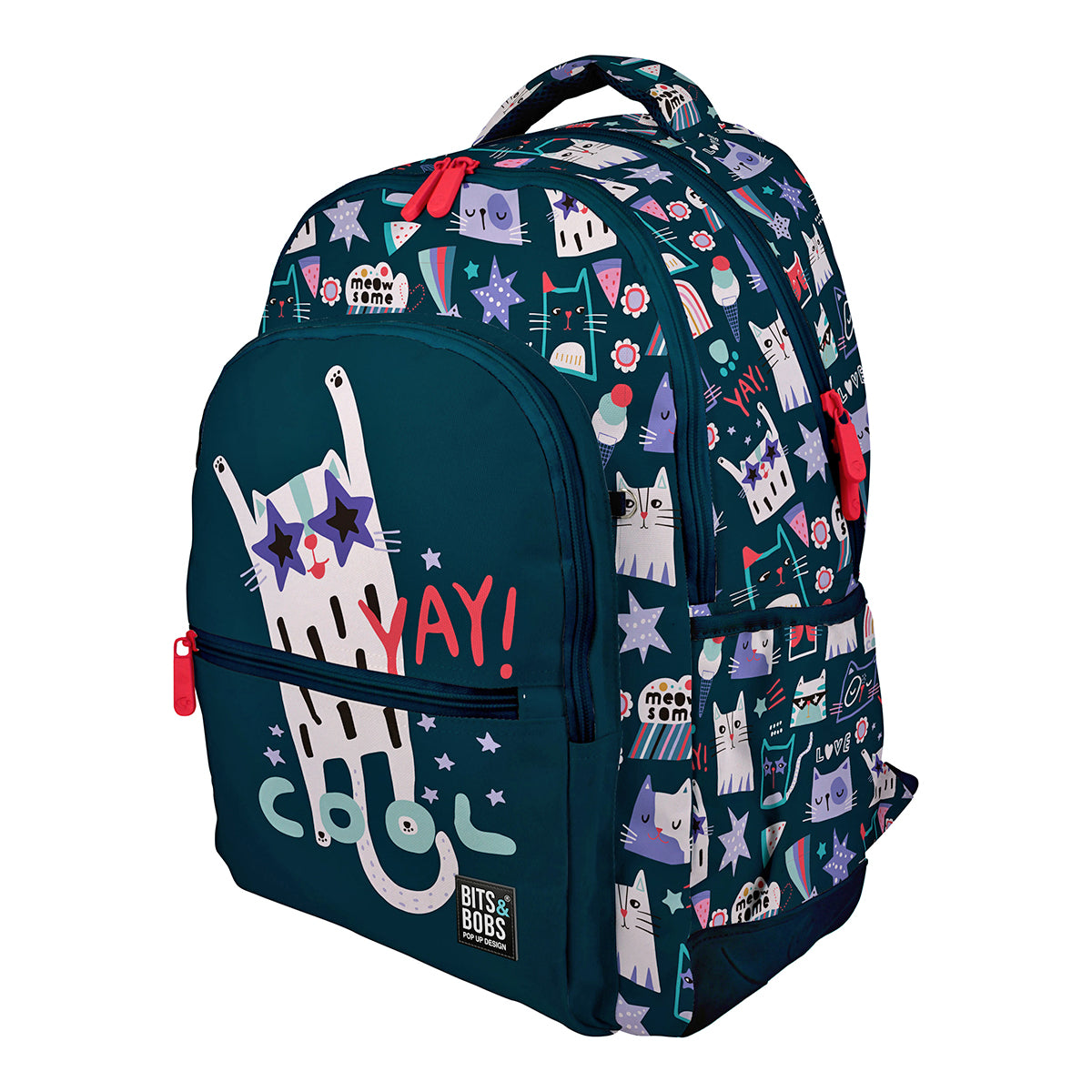 Grafoplás - Mochila Escolar 3 Cremalleras con Divisor Portátil y Adaptable Carrito. Miau
