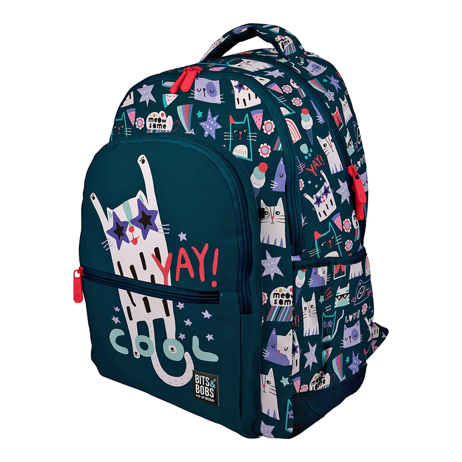 Grafoplás - Mochila Escolar 3 Cremalleras con Divisor Portátil y Adaptable Carrito. Miau