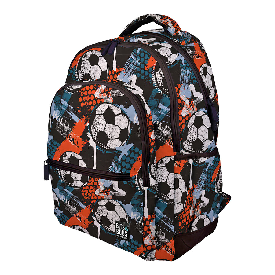 Grafoplás - Mochila Escolar 3 Cremalleras con Divisor Portátil y Adaptable Carrito. Wild Football