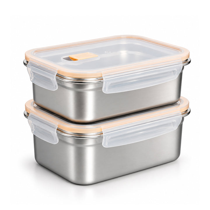IBILI Keepklin Air Vent - Lote de 2 Recipientes Rectangulares de 1.2L y 1.6L en Acero Aptos Microondas