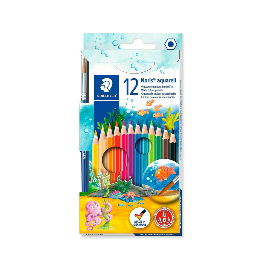 STAEDTLER Noris Aquarell - Set de 12 Lápices de Colores Acuarelables. Incluye Pincel
