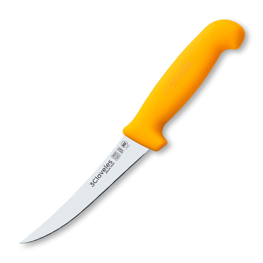 3 Claveles Proflex Max - Cuchillo Profesional Deshuesador Curvo Semi-Flexible 13 cm Ergonomico NSF. Amarillo