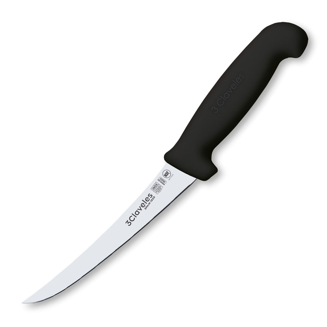 3 Claveles Proflex Max - Cuchillo Profesional Deshuesador Curvo Semi-Flexible 15 cm Ergonomico NSF. Negro