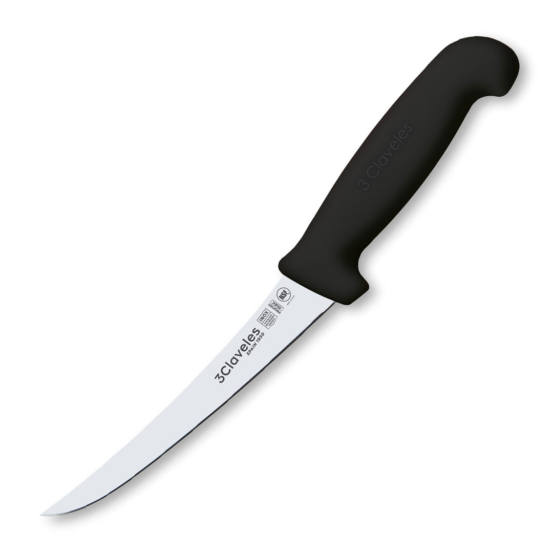 3 Claveles Proflex Max - Cuchillo Profesional Deshuesador Curvo Flexible 15 cm Ergonomico NSF. Negro