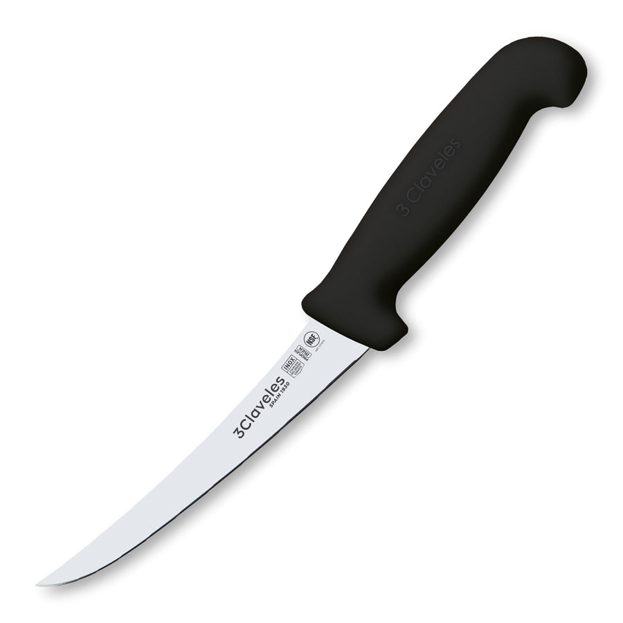 3 Claveles Proflex Max - Cuchillo Profesional Deshuesador Curvo 15 cm Ergonomico NSF. Negro