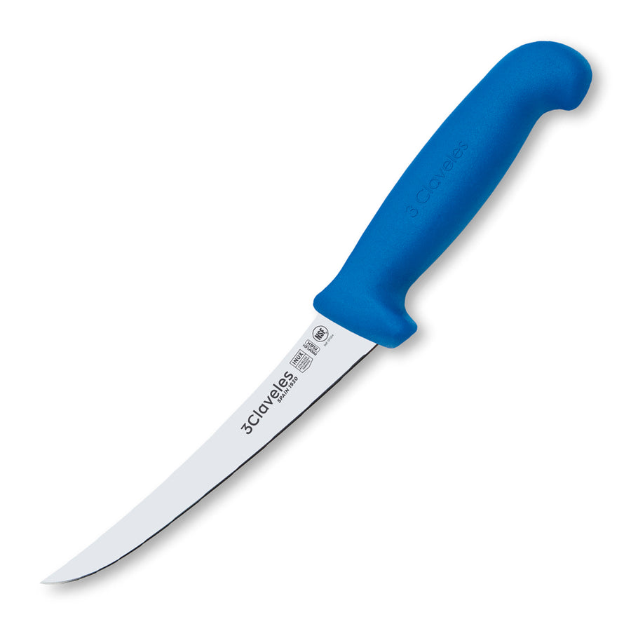 3 Claveles Proflex Max - Cuchillo Profesional Deshuesador Curvo 15 cm Ergonomico NSF. Azul