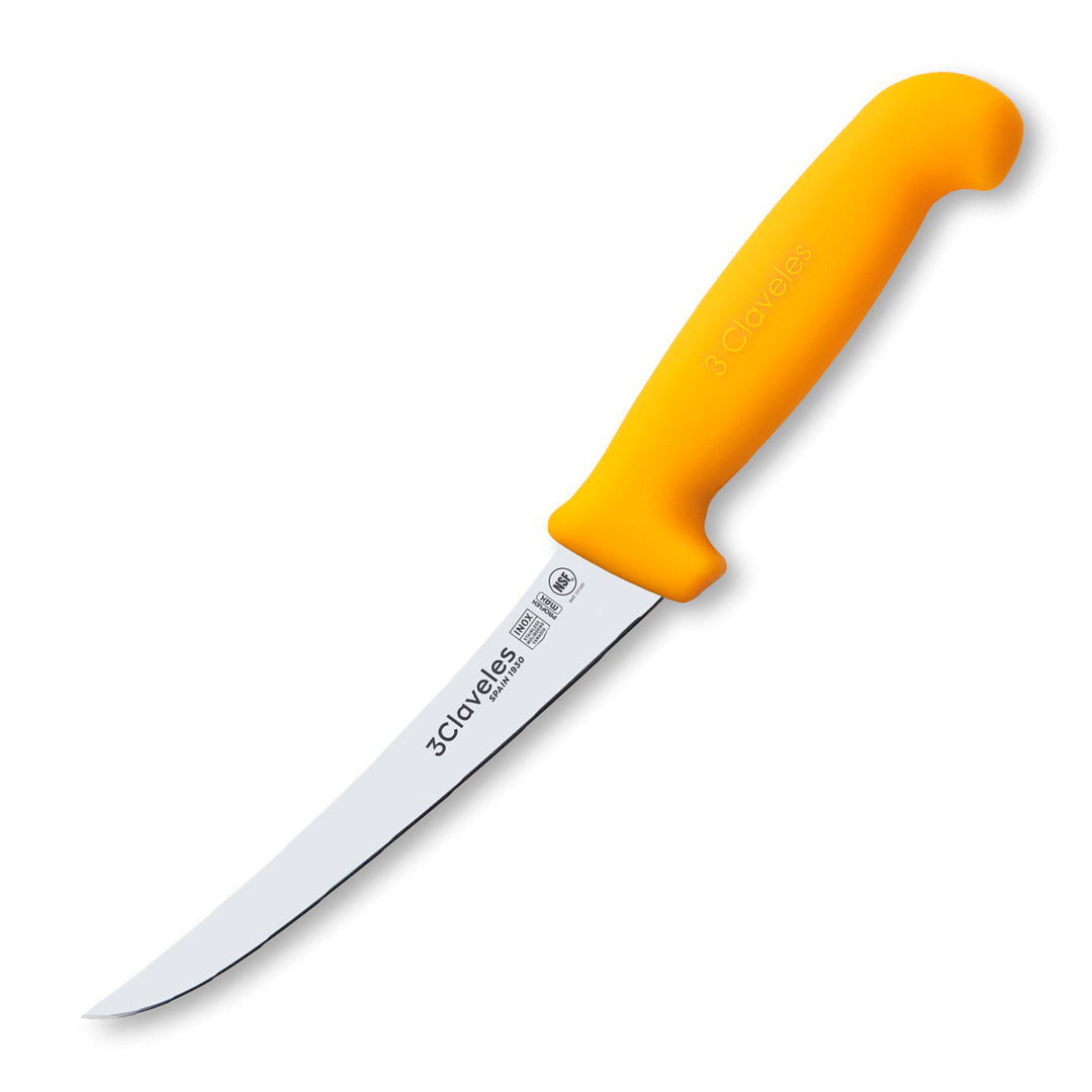 3 Claveles Proflex Max - Cuchillo Profesional Deshuesador Curvo Semi-Flexible 15 cm Ergonomico NSF. Amarillo