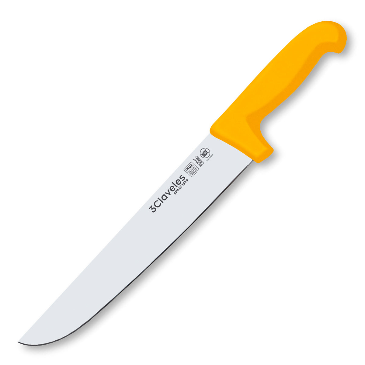 3 Claveles Proflex Max - Cuchillo Profesional Carnicero 26 cm Ergonomico NSF. Amarillo
