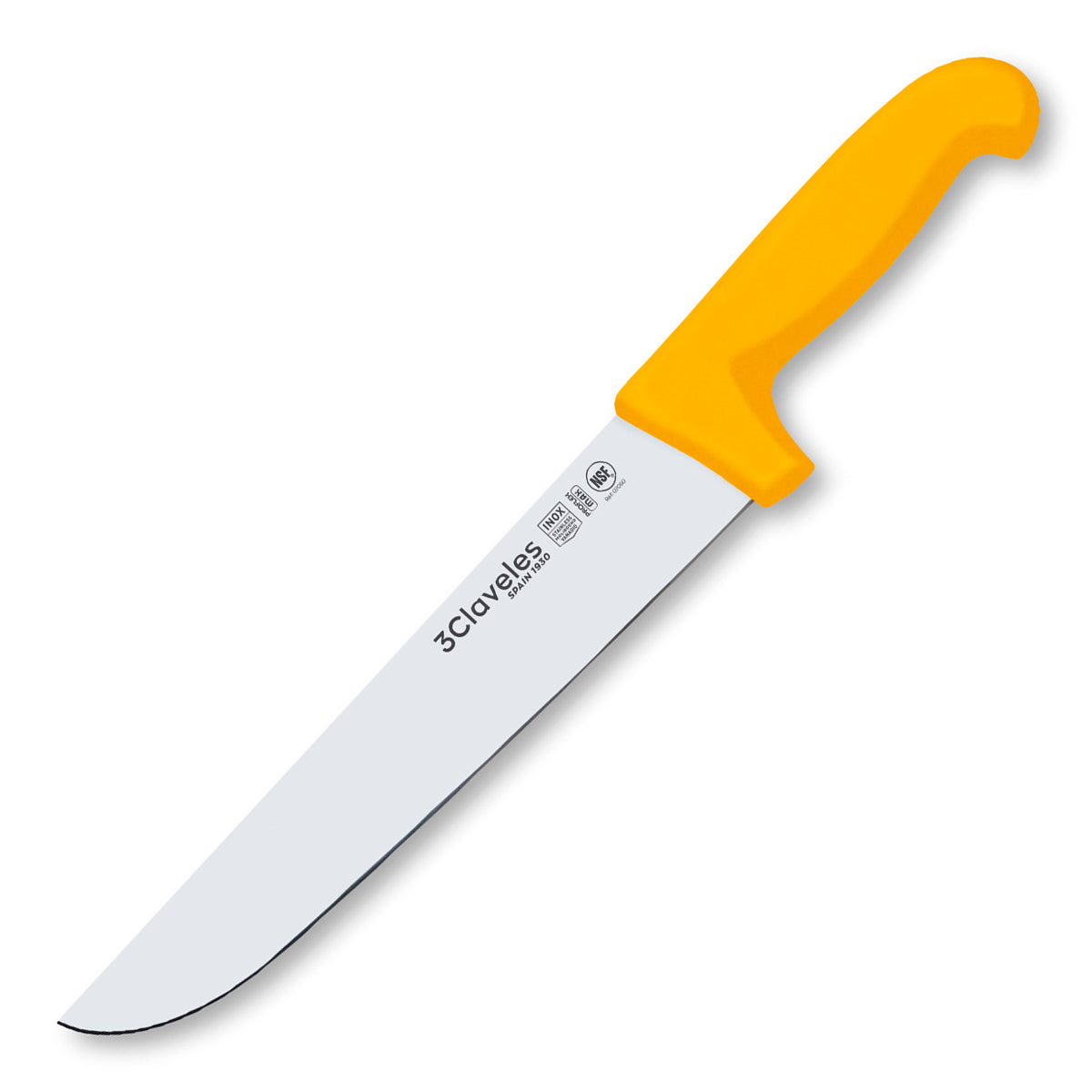 3 Claveles Proflex Max - Cuchillo Profesional Carnicero 24 cm Ergonomico NSF. Amarillo