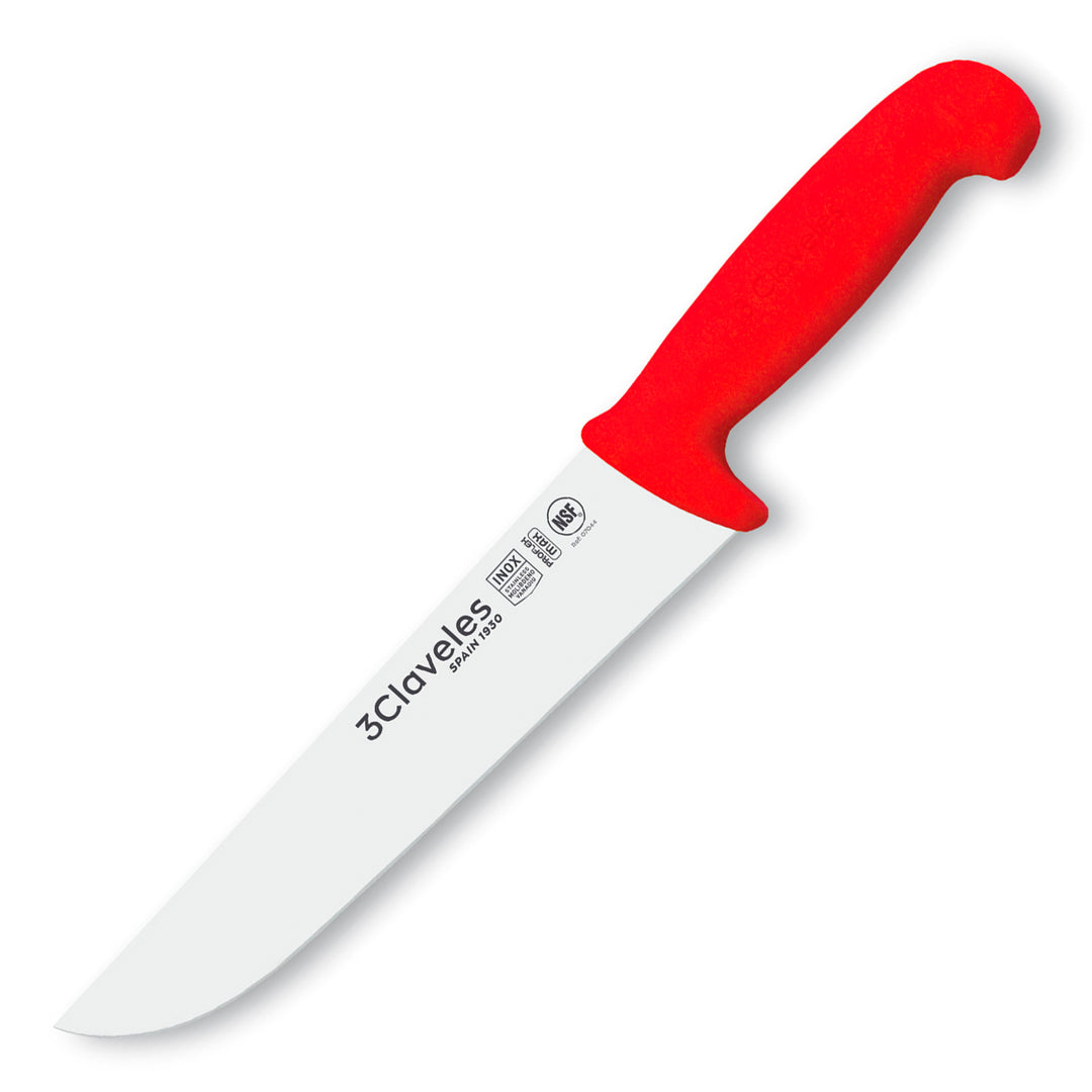 3 Claveles Proflex Max - Cuchillo Profesional Carnicero 20 cm Ergonomico NSF. Rojo