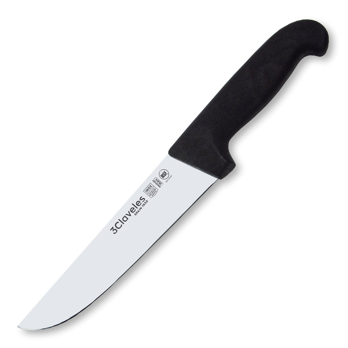 3 Claveles Proflex Max - Cuchillo Profesional Carnicero 18 cm Ergonomico NSF. Negro