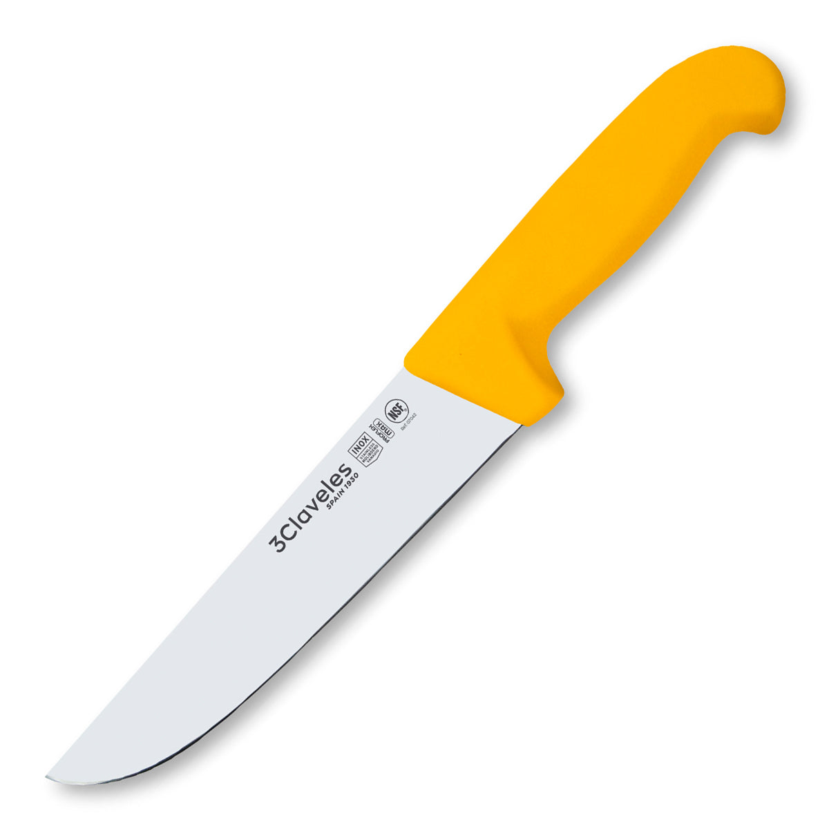 3 Claveles Proflex Max - Cuchillo Profesional Carnicero 18 cm Ergonomico NSF. Amarillo
