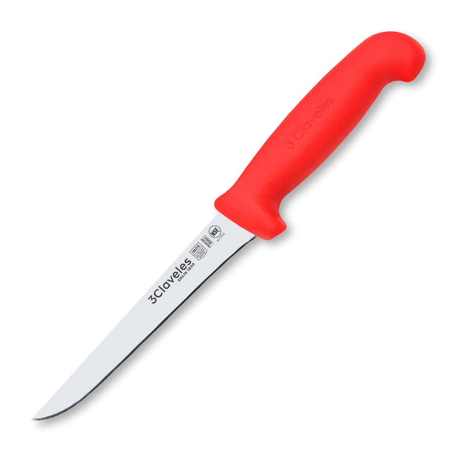 3 Claveles Proflex Max - Cuchillo Profesional Deshuesador 15 cm Ergonomico NSF. Rojo